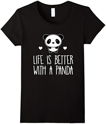 Womens Life Is Better With A Panda Animal Bear Hearts T-Shirt XL Black