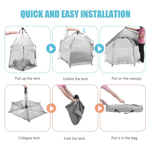 Toketa corral para bebe plegable，Parque Infantil Interior y Exterior con Malla Transpirable，Con estacas de suelo y toldo