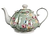 Gracie China Shabby Rose Porcelain 4-1/2-Cup Teapot, Shabby Rose Green