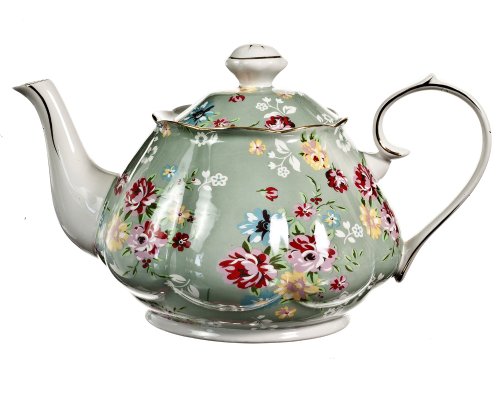 Gracie China Shabby Rose Porcelain 4-1/2-Cup Teapot, Shabby Rose Green