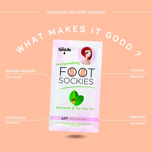 SPALIFE SOFTENING CARE FOOT SOCKIES – SPEARMINT & TEA TREE OIL PACK FOR HEALTHY FEET, INTENSIVE REPAIR, DRY SKIN SOLUTION, SOOTHING & MOISTURIZING FOOT TREATMENT (3-PACK)