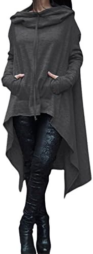 MAYSIKA Women's Kangaroo Pockets Loose High Low Hoodies Sweatshirts Outerwear Coat Dress