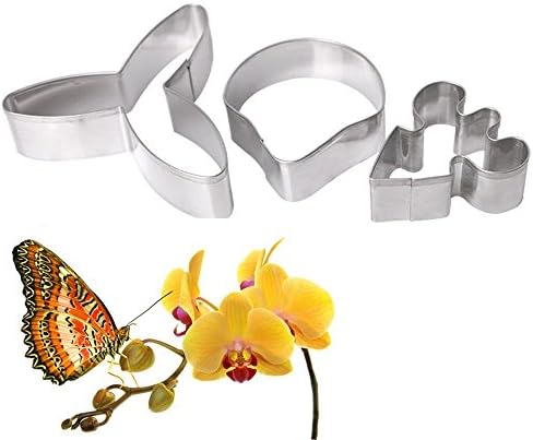 Pocktyle 3pcs/set Cutter Decoration Pastry Cookie Cake Fondant Butterfly Orchid Mold Sugarcraft 3D Flower Mould,Silver,one size
