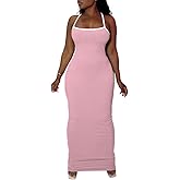 PINSV Women Summer Long Dress Casual Slip Sexy Slim Sleeveless Bodycon Maxi Dresses for Women