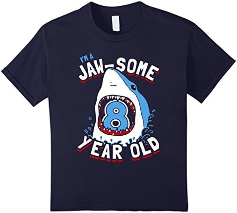 Kids 8th Birthday Boys Shark T-Shirt | Jaw-some 8 Year Old 10 Navy