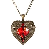 Yazilind Bronze Heart Angel Wing with Red Rhinestone Pendant Long Retro Chain Necklace for Woemn
