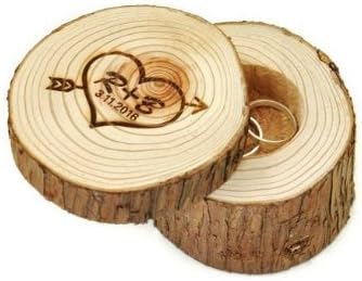 Wedding Ring Box Wood Personalized Initials and Date Wedding Ring Box Rustic Wedding Ring Box Holder Wedding Ring Bearer for Ceremony