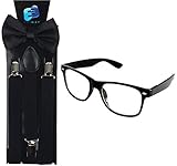 Enimay Suspender Bowtie Clear Nerd Glasses Nerd Costume Halloween Black
