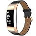 Simpeak Leather Band Compatible with Fitbit Charge 2 Only, Genuine Leather Wristband Strap Replacement for Fitbit Charge2, Black Band+Rose Gold Adaptor