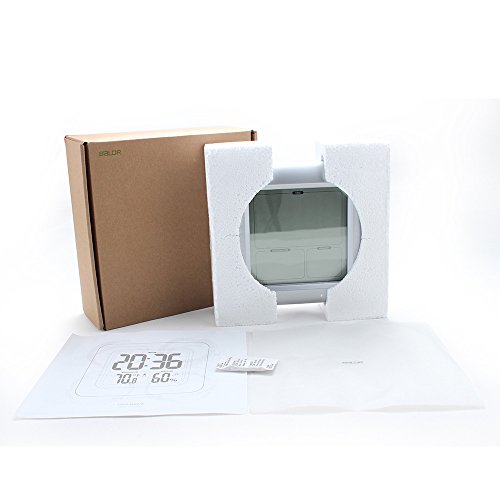 BALDR Digital Bathroom Shower Clock, Waterproof for Water Spray, Large Display, Temperature, Humidity and Moisture, Thermometer & Hygrometer, Suction Cups, Wall Clock - Silver