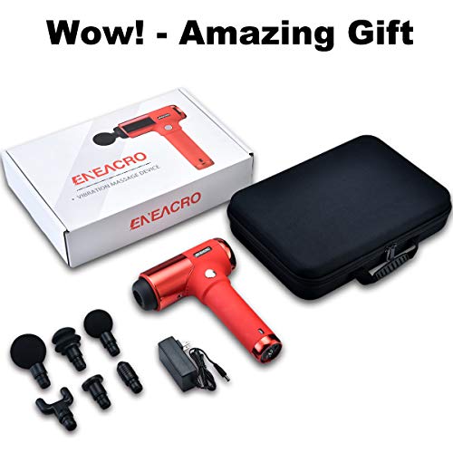 Quiet Glide Technology Massage Gun,ENEACRO Handheld Deep Tissue Percussion Massager Device for Athletes,4 Speeds and 6 Heads,Pure Wave Fascial Gun with Case(Red) - Thumbnail 7