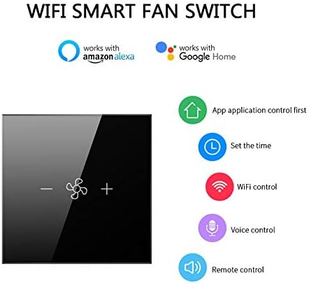 WiFi Smart Wall Ventilador de techo Panel de vidrio Interruptor tctil TuyaSmart Life APP Control remoto Funcin de temporizador de control de velocidad Compatible con Alexa Google Home