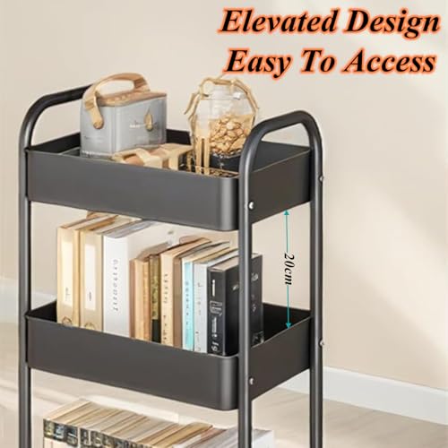 Beauenty 4 Tier Trolley Organizer,Metal Rolling Storage Cart,Mobile Utility Storage Rack,With Handle And Lockable Casters Multifunctional Organizer For Kitchen,Bathroom,Laundry Room Living Area(Black)