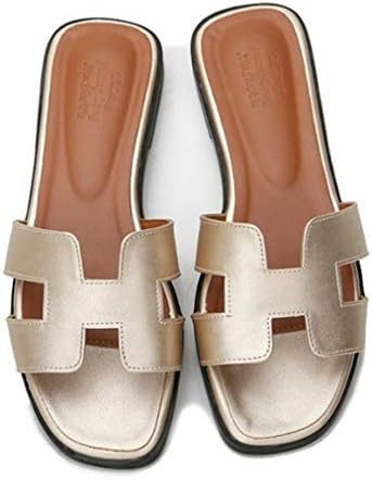 GirlFriendMaterial Women Flat Casual Shoes Flip Flog H Sliders Ladies Summer Sandals Flip On Slides PU Leather Comfy Slippers GFmaterial
