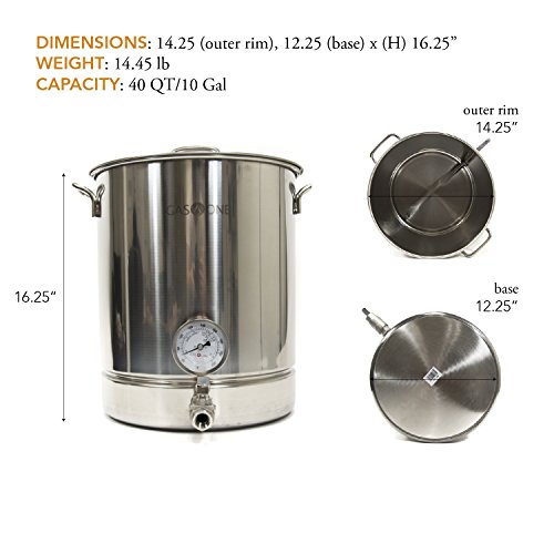Gas One 10 gallon Stainless Steel Home Brew Pot Brew Kettle Set 40 Quart for Beer Brewing