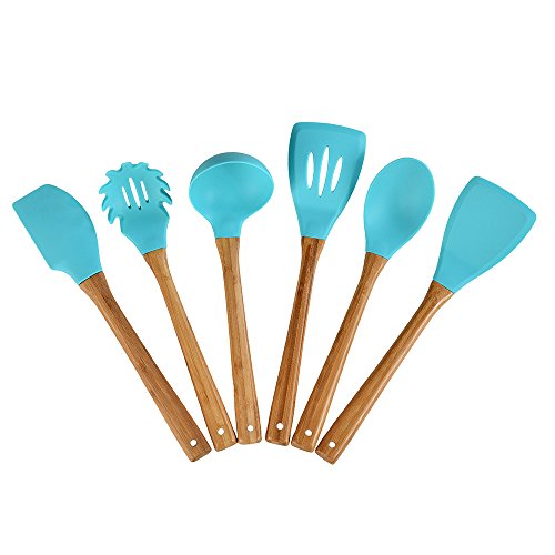 Ikebana bamboo wooden handles silicone cooking spoons b…