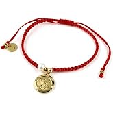 CRUZONE Handwoven Red Thread with Saint Michael Archangel Medal and Cultured Fresh Water Pearl - Catholic Protection Bracelet Adjustable Size for Women