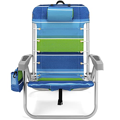Homevative Folding Backpack Beach Chair with 5 Positions, Towel bar