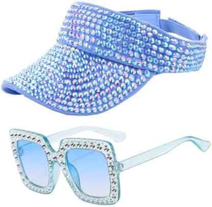 3 Pack Sun Visor Hat Bling Rhinestones Adjustable Outdoor Sports Running Golf Vicenpal 3 Pack Rhinestone Sun Visor Hat for Women, Sparkly  main image 2