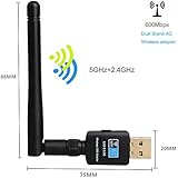 JUHANG Wireless USB Wifi Adapter,600Mbps Dual Band (2.4G/150Mbps+5.8G/433Mbps) and WPS Secure Tech, Wireless USB Dongle Antenna Network Adapter for Tablet Laptop Desktop PC
