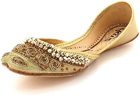 Women Ladies Mirror Bells Detail Traditional Indian Wedding Bridal Evening Party Handmade Leather Khussa Pumps Shoes Size