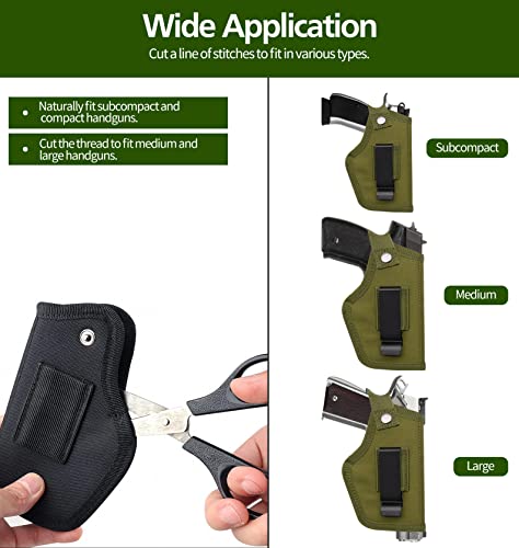 2 Pack Gun Holsters, Gun Holster, Inside Outside Waistband Holster for Pistols, IWB Belt Holster for Right & Left Hand, Fits Subcompact Compact Full Size Pistols (Green)