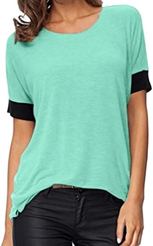 Women Blouse, ❤️ Familizo New Womens Short Sleeve Shirts Round Neck Casual T Shirts Loose Fit Tee Blouses O-Neck Patchwork Tops Summer Solid Fashion Blouse