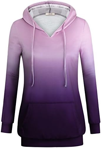 Vivilli Women's Hoodie Sweaters, Ladies Hoody Tops Comfy Long Sleeve Tunics Active Cute Hoodies Ombre Sweatshirt With Pocket Violet,Large