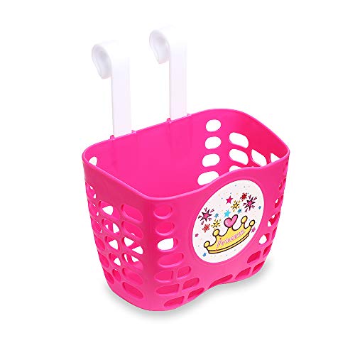 MINI-FACTORY Kid's Bike Basket, Pink Cute Princess Crown Pattern Bicycle Front Handlebar Basket for Kid Girls (Princess Crown)