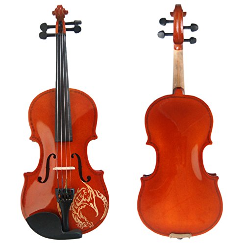 Kinglos 3/4 Dragon Carved Solid Wood Violin Kit Student Fiddle for Beginners Children Kids with Case, Shoulder Rest, Bow, Rosin, Bridge and Strings