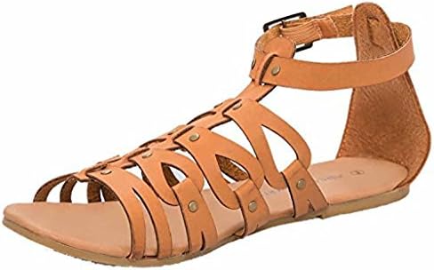 Free Reign Women's Strappy Ankle Cuff Gladiator Vegan Leather Ankle height Sandal (Wide Width) (12W, Brown)
