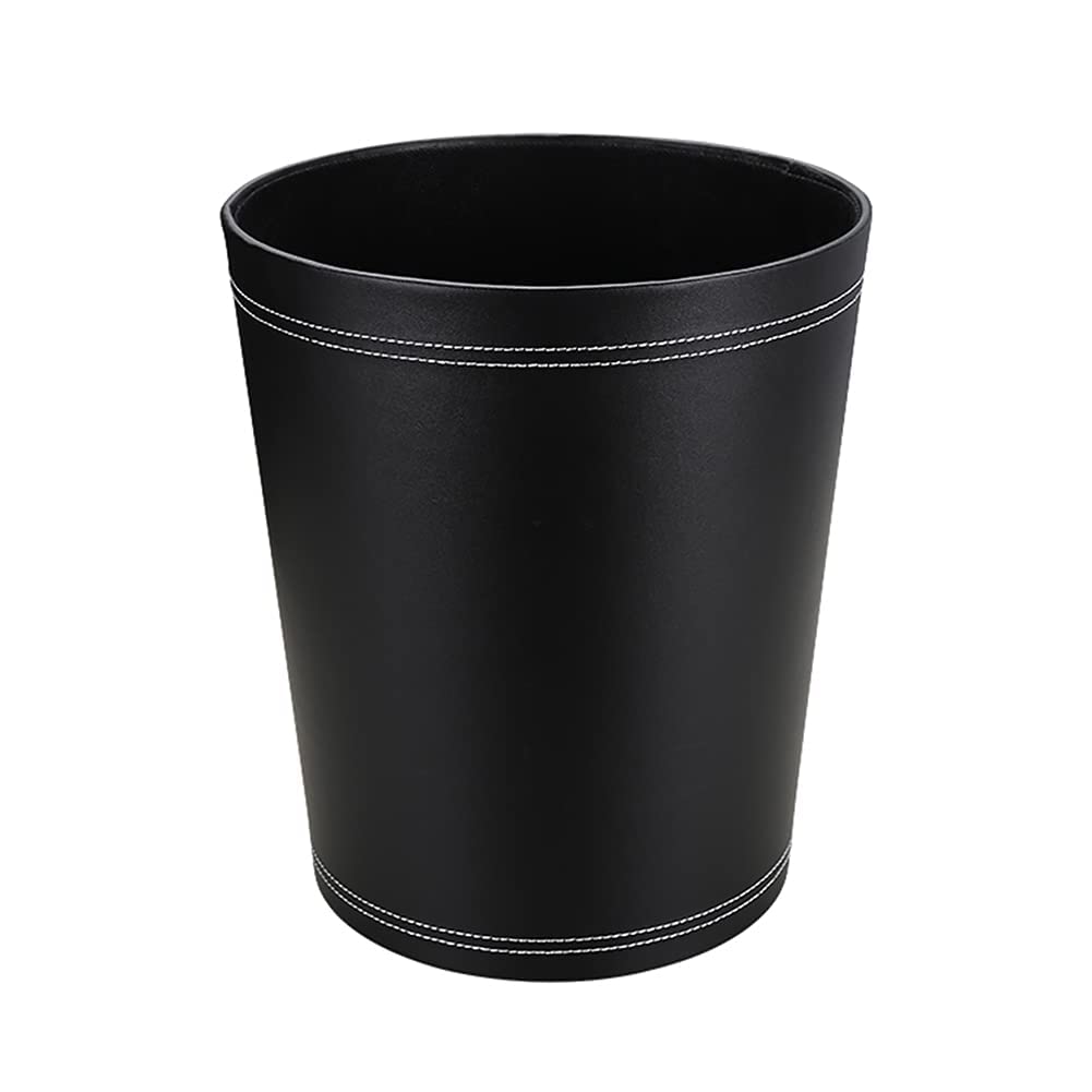 KINGFOM™ Classic Leather Waste Bin, Creative Waste Paper Basket, Storage Bin for Office, Home and High Class Hotel (Black)