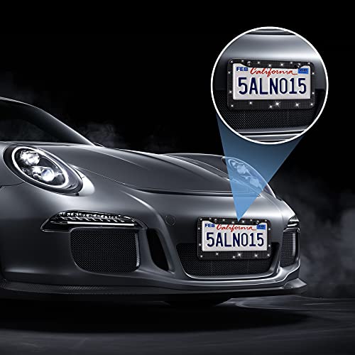 Car License Plate Frames for Women&Men, 2Pack Black Bling Rhinestone Car License Plate Cover, Sparkly Diamond Handcrafted Car Plate Holders, Waterproof Stainless Steel Universal US Car Accessories
