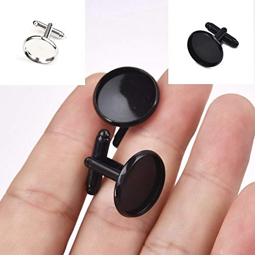 Lanbeide 10Pcs Bright Silver Plated Copper Cufflink Base Pendant Blank Settings Fit Cabochon Cameo Base, 16.1mm