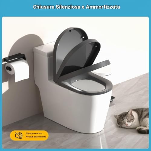 Sedile WC Forma D in PP, Motivo A Scacchi Effetto Pelle, Grigio
