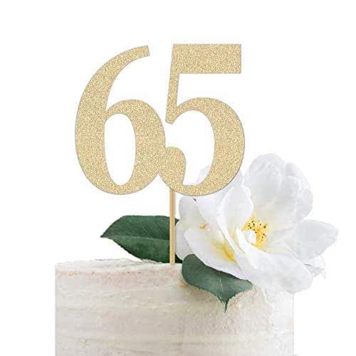 Gold Glitter 65 Cake Topper, 65th Anniversary, sixty fifth Birthday