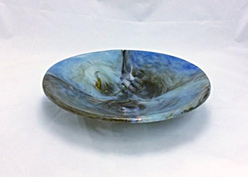 10" Glass Bowl Blue Fused Glass Art Pot Melt Bowl "Storm Cloud"