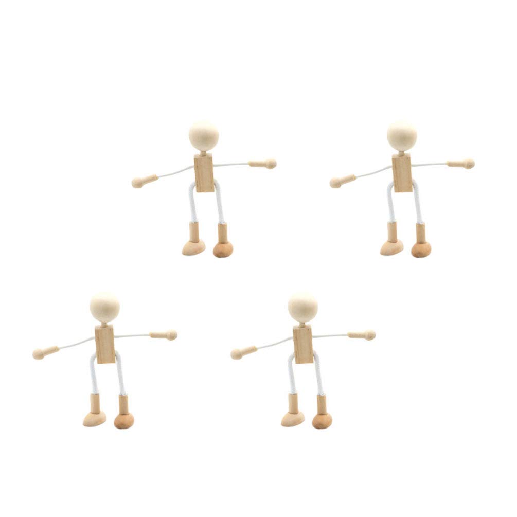 EXCEART 4Pcs Wooden Peg Dolls - Unfinished Adjustable Robot Figures for DIY Craft Painting, Creative Art Projects, Desktop Decoration