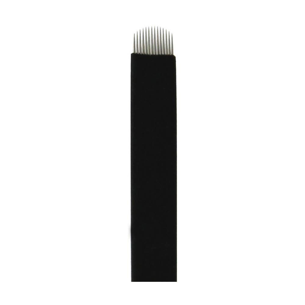 50PCS Black U14 U Shape Eyebrow Shading Needles Permanent Makeup Manual Microblading 14 Pins 0.18mm Finest Needles Disposable Sterilized (U14)
