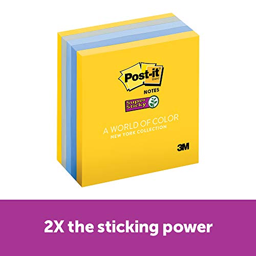Post-it Super Sticky Notes, 2x Sticking Power, Colors of the World Collection, 3 in x 3 in, New York (654-5SSNY)