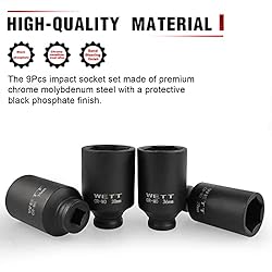 WETT 9Pcs 1/2" Drive Deep 6-Point Impact Socket