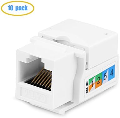 VICTEK 10-Pack CAT6 RJ45 Modular Keystone Wall Jack, Female to Female 110 Punch-Down Keystone Jack Inline Coupler - White