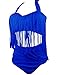 Papaya Wear Women's Retro High Waist Braided Fringe Top Bikini Swimwear Plus Size,Dark Blue ,US 3XL