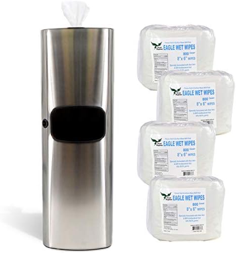 Texas Ragtime Eagle Wipes New Sanitizing Wipes Dispenser and Trash Can Set for Gyms, Offices, Hospitals, Schools, Restrooms with 800ct/roll Eagle Wet Wipes Antibacterial Gym Wipes 4 Rolls 3200 Sheets
