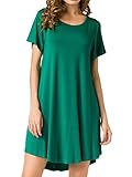 JollieLovin Women's Tunic Casual Short Sleeve Swing Loose T-shirt Dress (Deep Green, 3X)