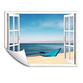 Wall Murals for Bedroom Fake Window Beach White Window Removable Wallpaper Peel and Stick Wall Stickers - 24x32 inches