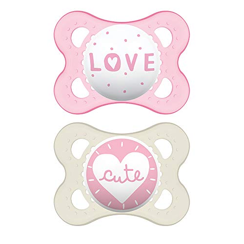 MAM Attitude Collection Pacifiers (2 pack, 1 Sterilizing Pacifier Case), MAM Pacifier 0-6 Months, Baby Girl Pacifier, Best Pacifier for Breastfed Babies