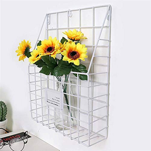 Wall Hanging File Holder Magazine Newspaper Storage Shelf Rustic Industrial Design Minimalism Metal Mesh Wire Shelf for Home/Office/Wall (White)