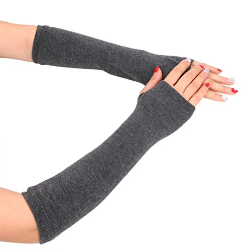 Kinrui Winter Gloves Mitten Wrist Arm Hand Warmer Knitted Long Fingerless (Deep Gray) - Thumbnail 2