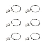 Coideal Silver Curtain Ring Clips with Hook, 30 Pcs Rustproof Metal Drapery Ring Nickel Polished/Hanger Clips with Eyelets for 1.3